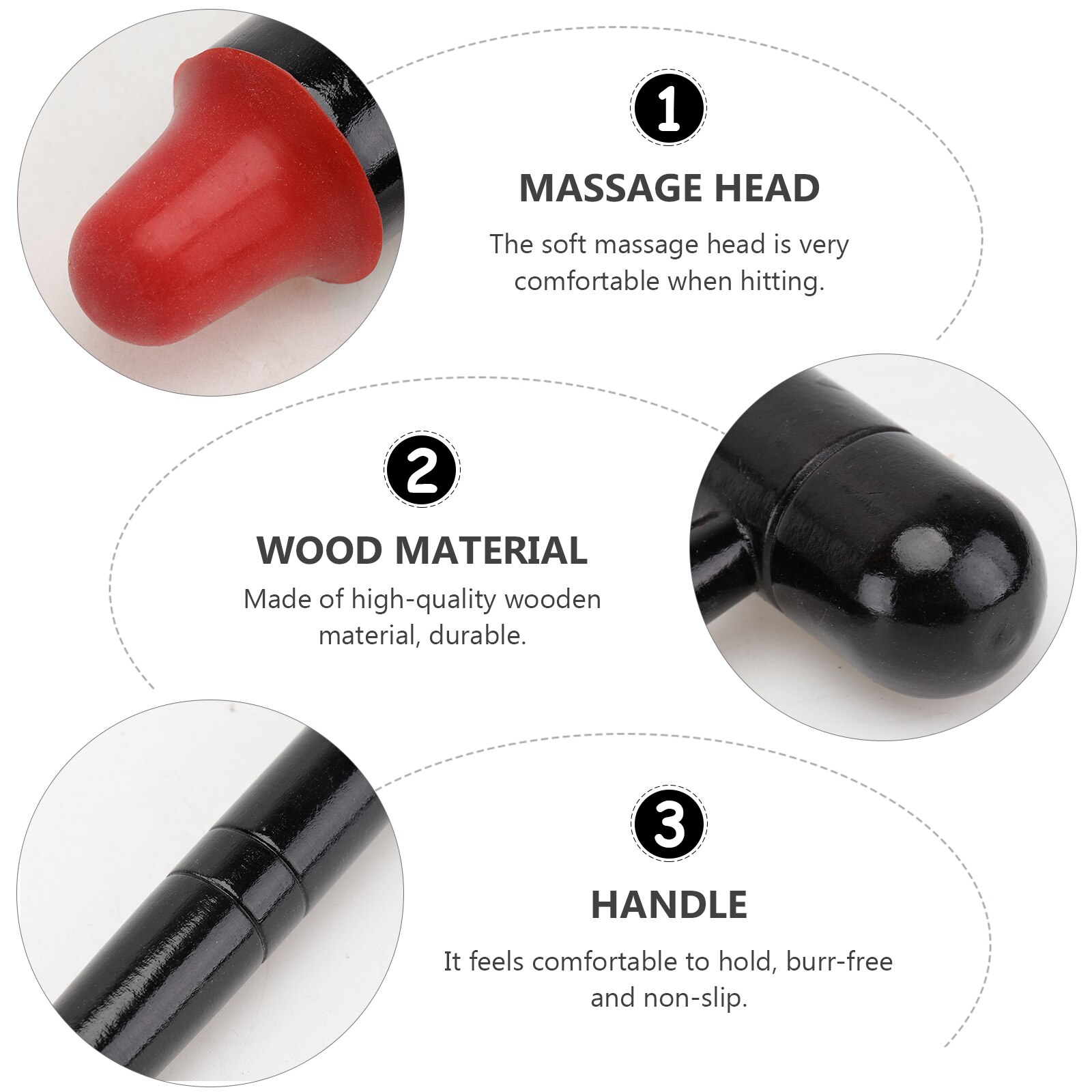 2Pcs Wooden Acupoint Tapping Hammer Practical Waist Back Massager Black