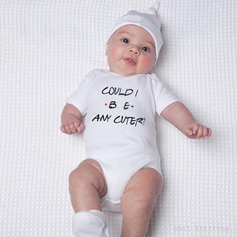 DERMSPE Casual Newborn Baby Boys Girls Short Sleeve Letter Print Could Be Any Cuter Romper Baby Clothes White