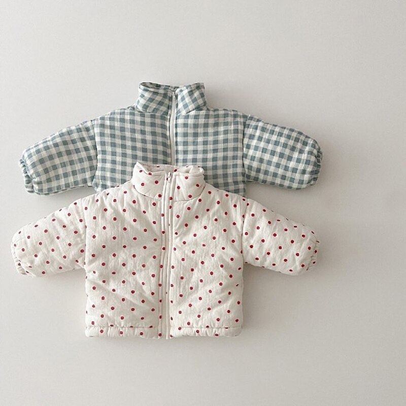 Herfst Winter Pasgeboren Baby Jongens Meisjes Kleding Outfits Plaid Dikke Warme Beneden Katoenen Jas Jas Voor Baby Kleding Koreaanse Bovenkleding