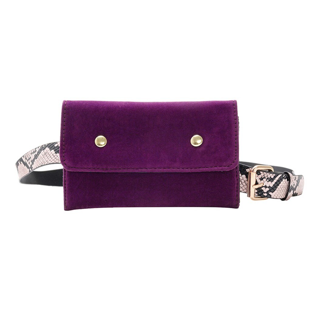 mini bolsa Fanny Pack Women Belt Bag Leather Waist Bag Women's Pure Color Suede Hasp Messenger Bag 11.25: Purple