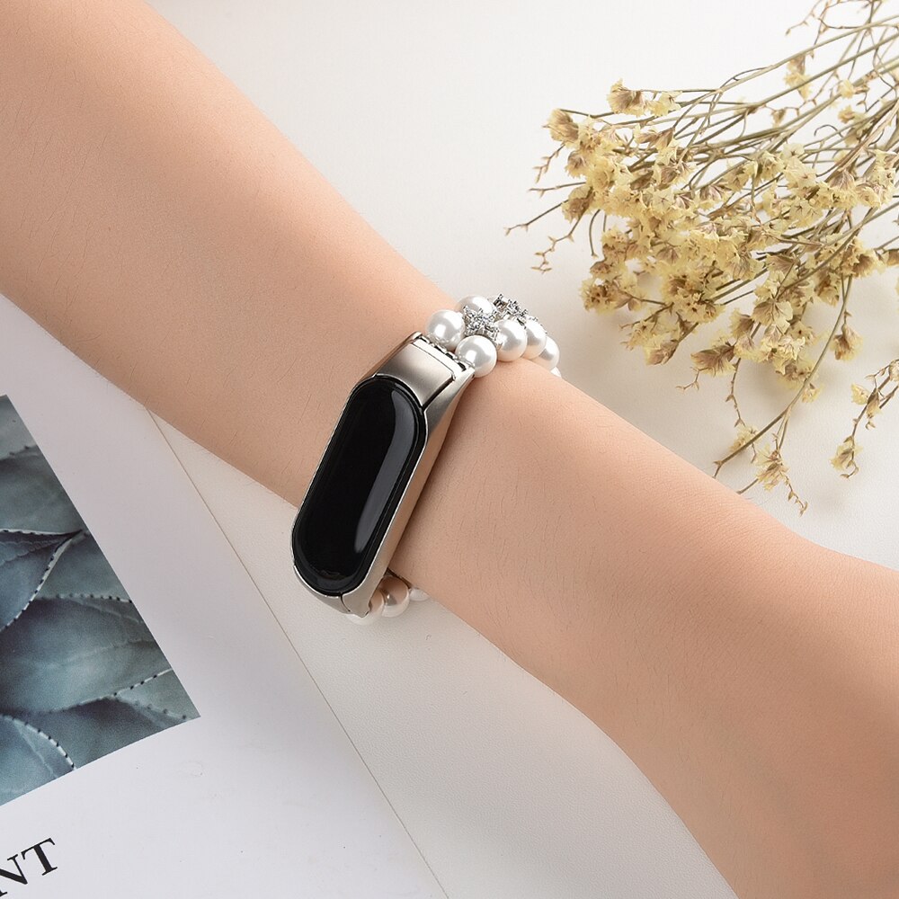 Pulsera de chica para Xiaomi Mi Band 6, pulsera elástica para Mi Band 3/4/5, joyería, pulsera con perlas