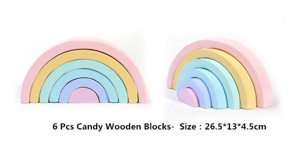 Dropshipping 12 pz Arcobaleno Blocchi Semicerchio piolo Bambola Giocattoli di Legno Colorato Blocchi di Costruzione Ad Arco del capretto di Legno pila di Alta Giocattoli: 6pezzi Candy Blocks
