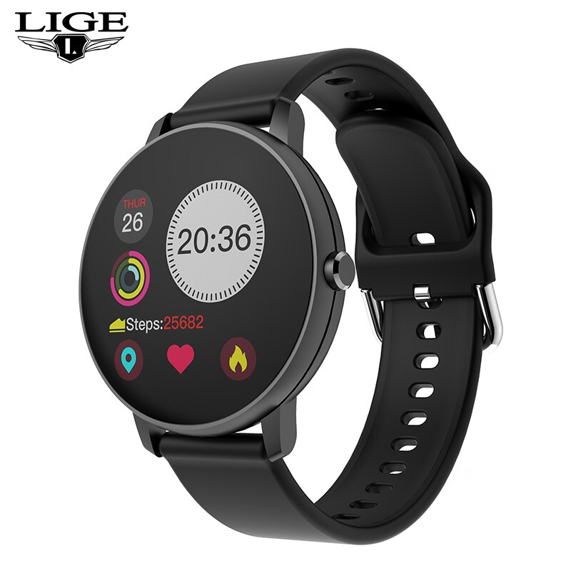 Luik Full Touch Screen Smart Horloge Mannen Hartslag Bloeddruk Oproep Herinnering Functie Sport Smartwatch Voor Android Ios + Box: Black