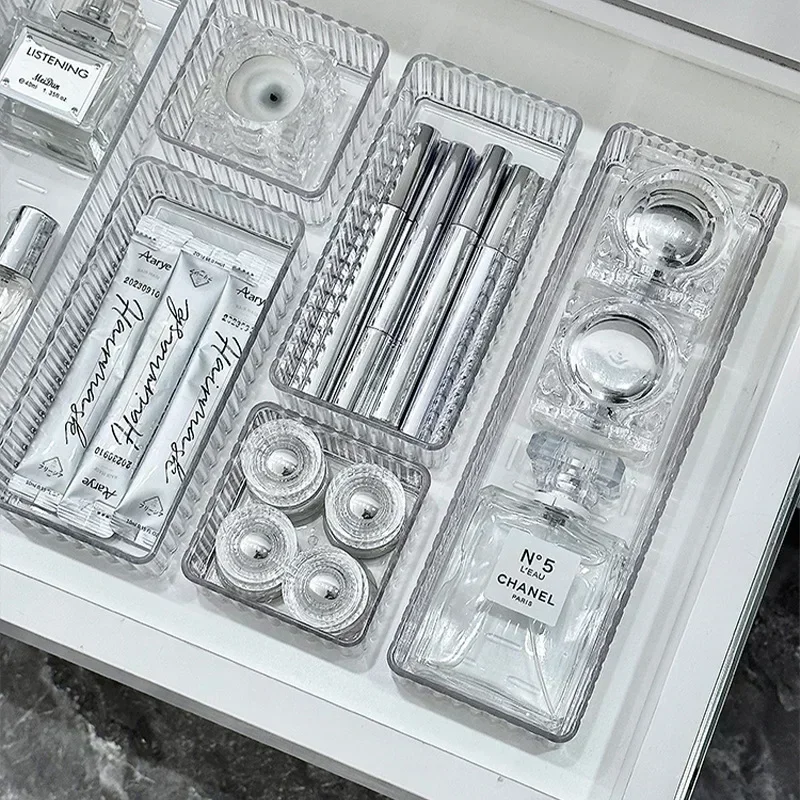 Onbeperkt Bureaulade Organisatoren Set Plastic Badkamer Opslag Make-up Organisator Helder Transparant Opbergdoos Bakken