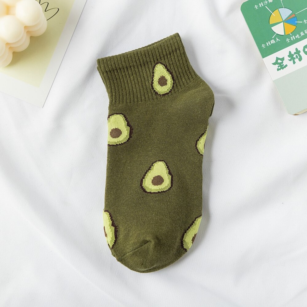 Women Socks Cotton Green Avocado Cartoon Fruit Ankle Socks Ladies Soft Cute Casual Girls Short Socks Boat Socks: color 2