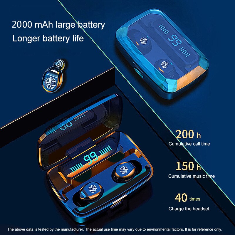 LED Bluetooth Earphone 9D Stereo Wireless Earbuds Mini Wireless Earphone Headset with 2000mAh Power Bank Earphone Headphone