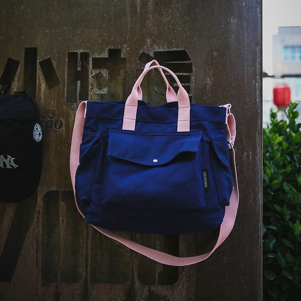 Crossbody Schoudertas Mannen Canvas Tas Tote Grote Capaciteit Dikke Student Vrouwelijke Casual Tij Canvas Tassen Ghj78: Deep Blue