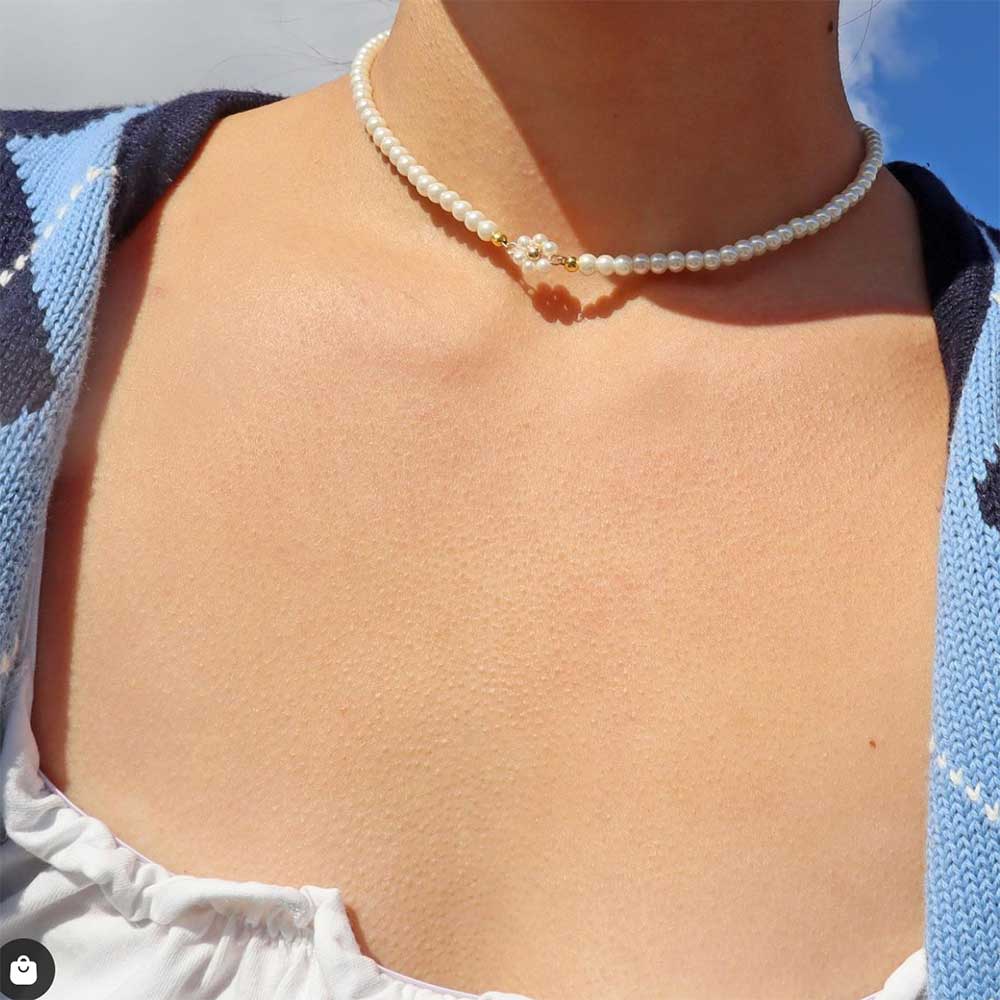 FNIO Y2K-collar con cuentas de flores para mujer, gargantilla de perlas cortas de colores bohemios, joyería femenina: Oro champán