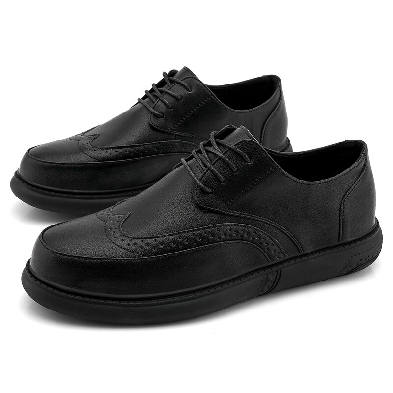 Klassiska herrskor bekväma oxford läderskor man snörning brogue män skor fest män skor: Svart b / 9.5