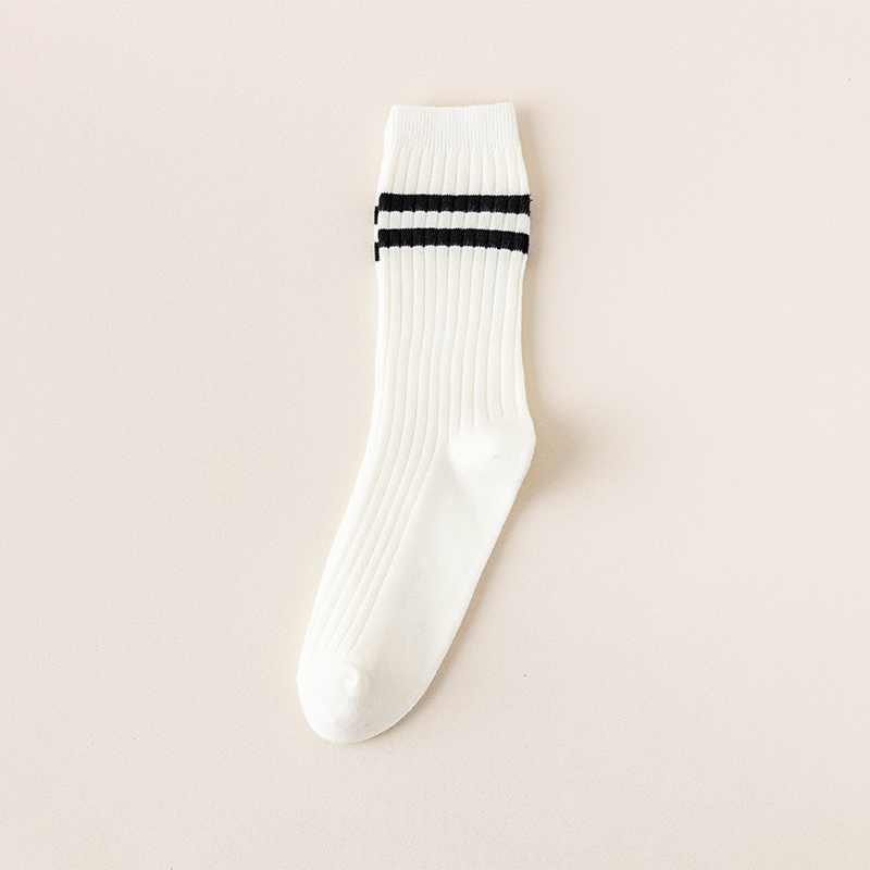 2021 novo outono inverno de alta qualidade 95% algodão listrado casual socks socks socks casual tripulação meias femininas respirável casual meias longas: white