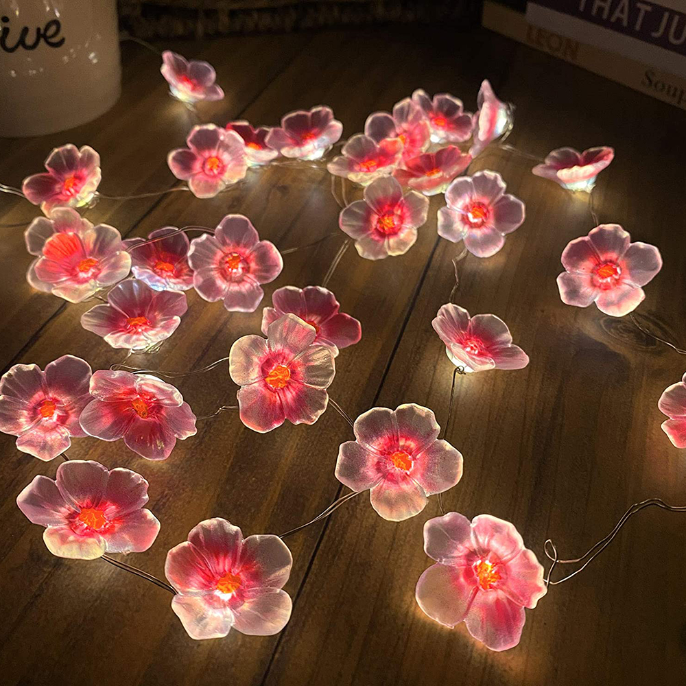 TIKLEE 30LEDS luces de cadena de hadas de flor de cerezo lámparas de cadena de flores rosas batería para decoración de guirnalda de Navidad al aire libre