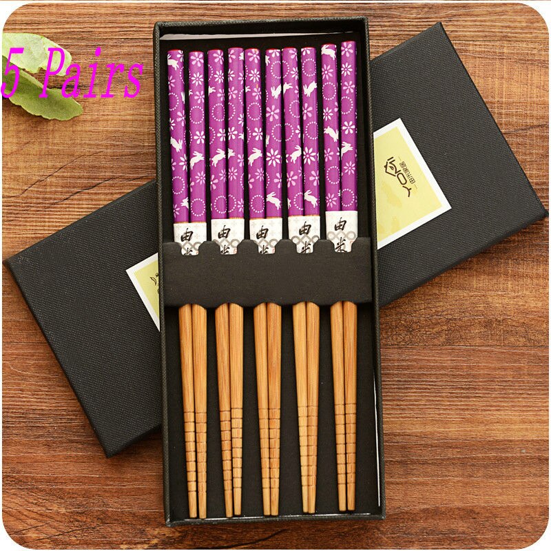 Houten Chopsticks Geschenkset 5 Paar - Herbruikbare Antislip Eetstokjes Rood Sandelhout Met Imitatie Jade