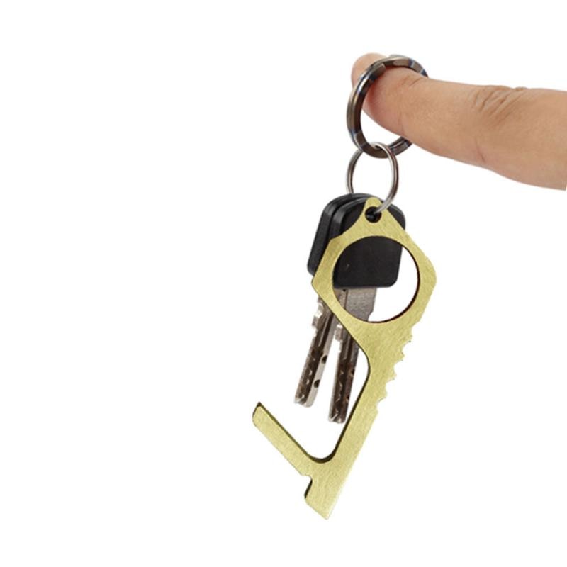 1/2 stk døråbner dørhåndtag nøgle messing nøgle åben dør anti touch nøgle bærbar presselift værktøj hygiejne hånd antimikrobiel