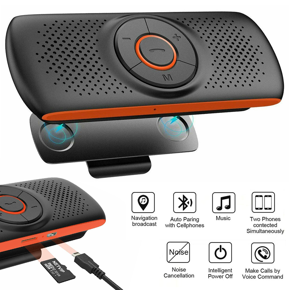 Kit de manos libres inalámbrico para coche, Kit de manos libres, altavoz multipunto, visera solar, cargador de teléfono inteligente, manos libres
