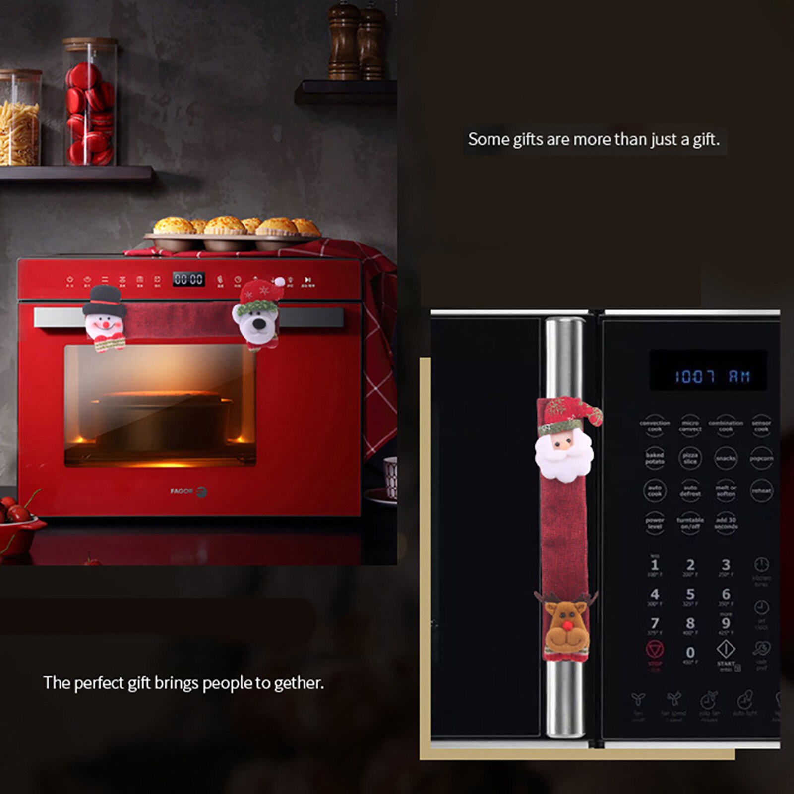 Cubierta de manija de refrigerador de Navidad, Pomo de puerta Protector de tela de Papá Noel, muñeco de nieve, cocina, horno microondas