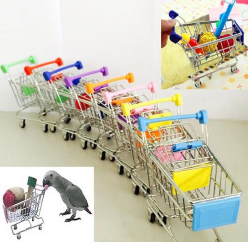 1Pc 12*11.5*7.5Cm Grappige Mini Vogel Papegaai Muis Kat Speelgoed Supermarkt Winkelwagentje Intelligentie Groei papegaai Speelgoed