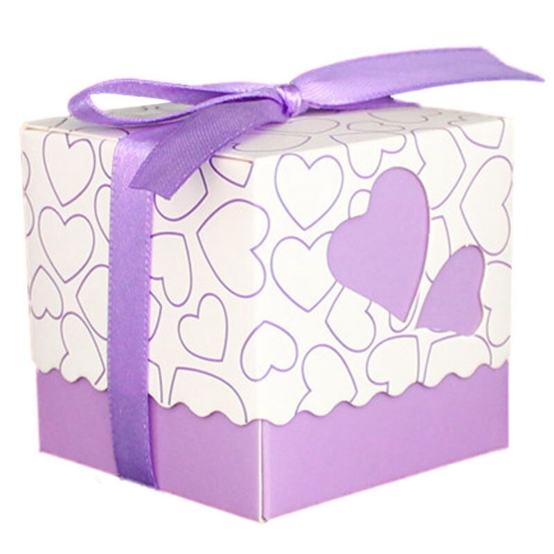 50x Purple Box Sachet Paper Dragees Baptism Wedding