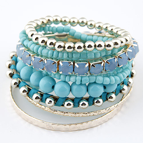 LEMOER Bohemian Candy Color Multilayer Beads Bracelet Bangles jewelry for women pulseras mujer wrist band: blue