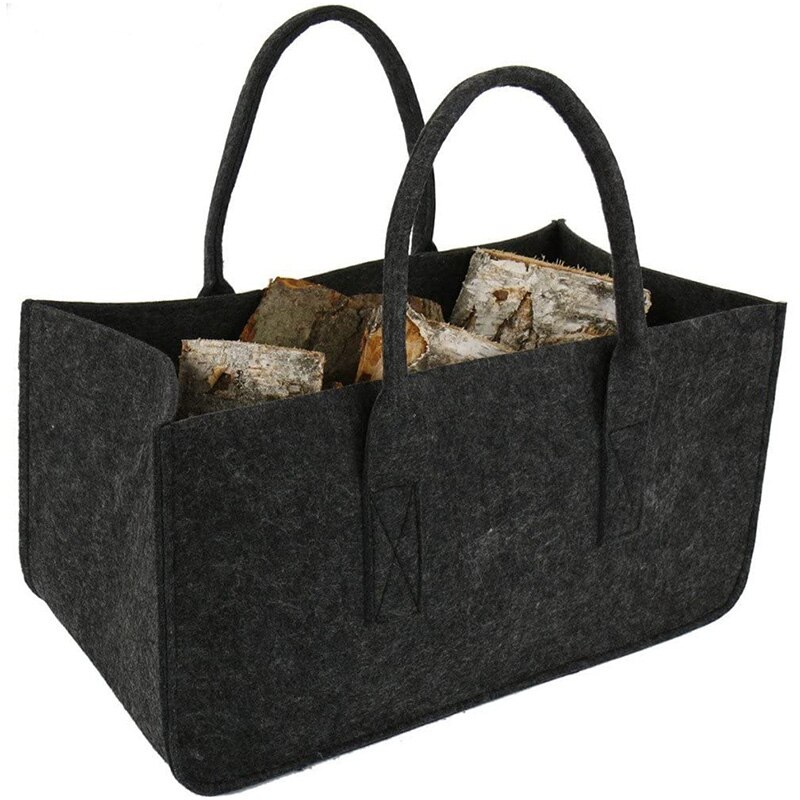 Fireplace Wood Felt Storage Bag Basket Magazine Rack Firewood Pocket,Felt Foldable Firewood Holder Basket
