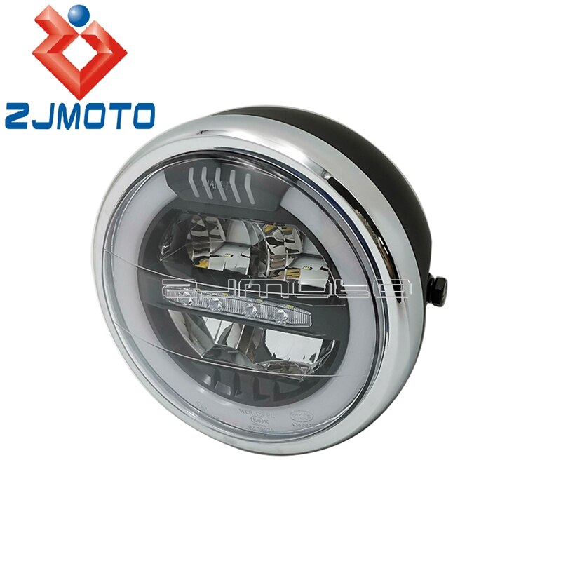 E-Mark E8 Led Motorcycle Headlight DRL Halo Built-In Radiator Led Hi/Lo Beam Headlamp For Harley Cafe Racer Bobber Chopper