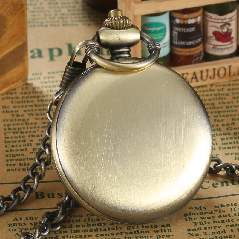 Vintage Quartz Pocket FOB Watch Antique Deer With Pendant Necklace Bronze Boys Pocket Watch Chain For Men Relogio De Bolso