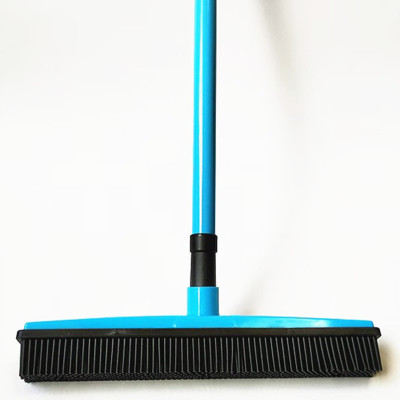 Long Push Rubber Broom Bristles Sweeper Squeegee Scratch Free Bristle Broom for Pet Cat Dog Hair Carpet Hardwood Windows Clean: Blue