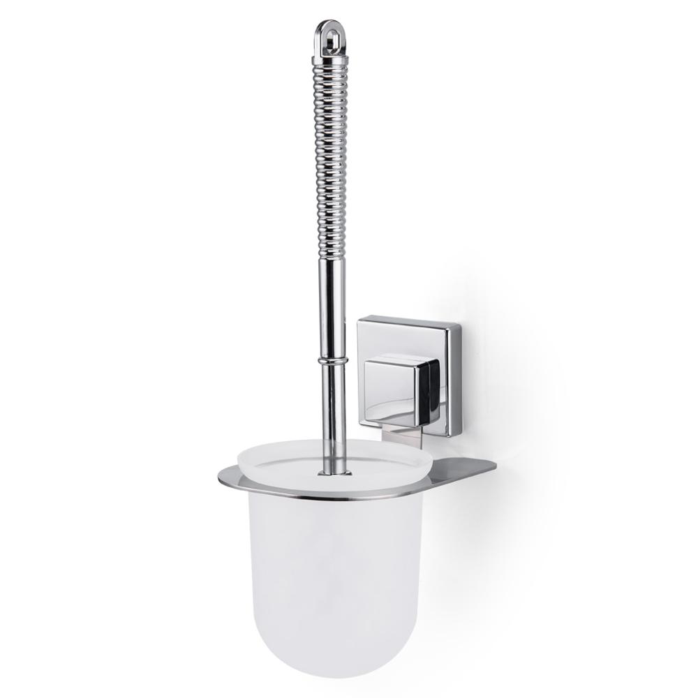 Toiletbørsteholder rustfrit stål hylde vægmonteret badeværelse toiletstativ ren firkantet sugekop wc hardware sæt tilbehør: Default Title