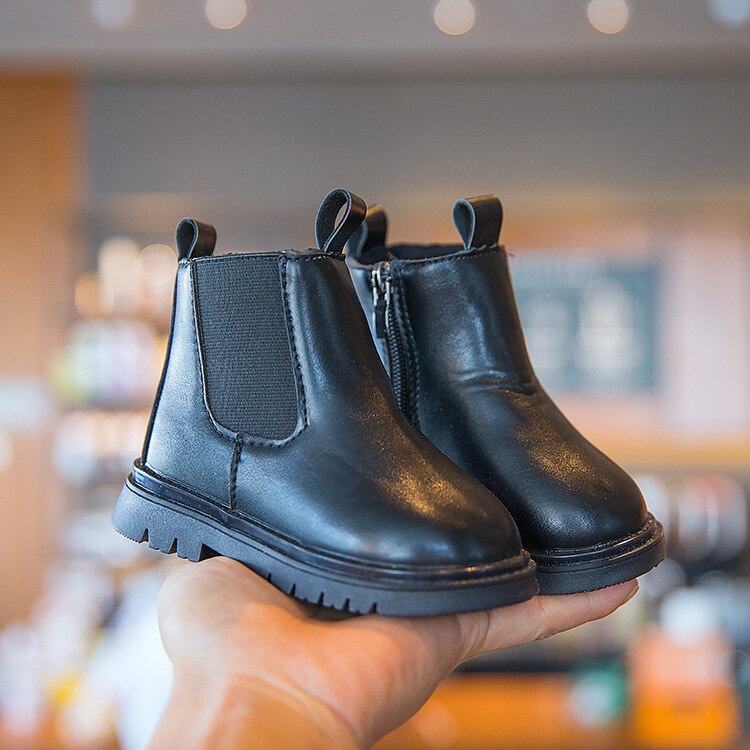 Kids Shoes for Girl Winter Boots Female Children&#39;s Shoes Short Toddler Girl Boots Autumn Full Leather Waterproof Non-slip: black / 26