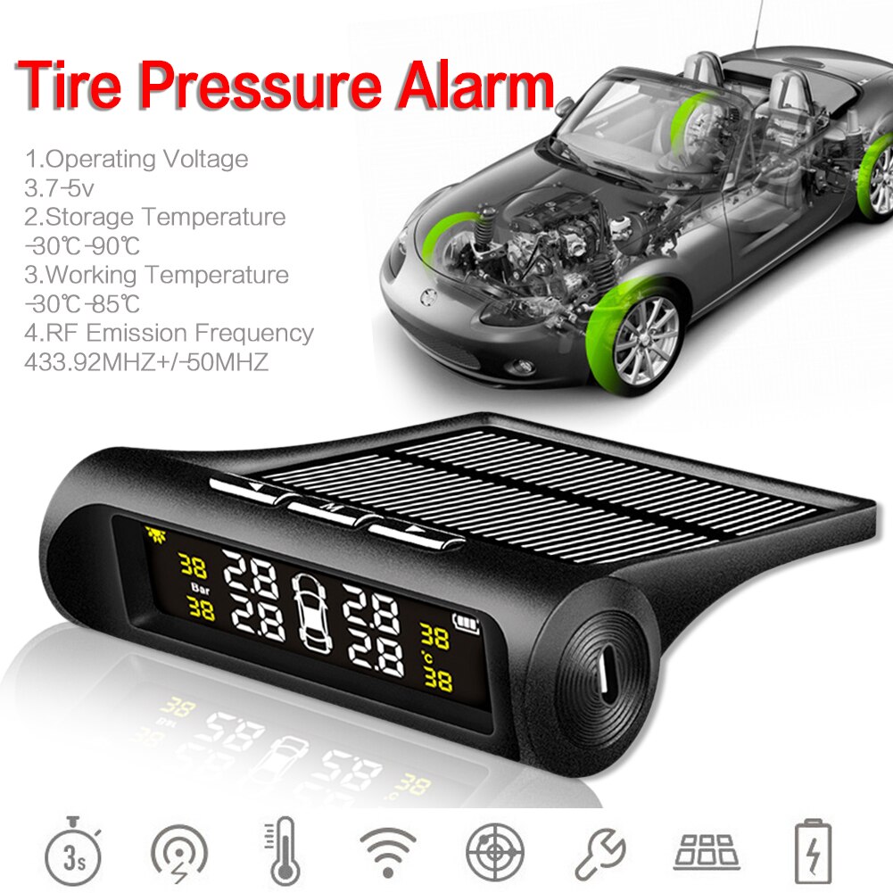 Zeepin Solar Power TPMS Waterproof Wireless Tire Pressure Monitoring System With External Sensors For 6Bar Tire Pressure Cars