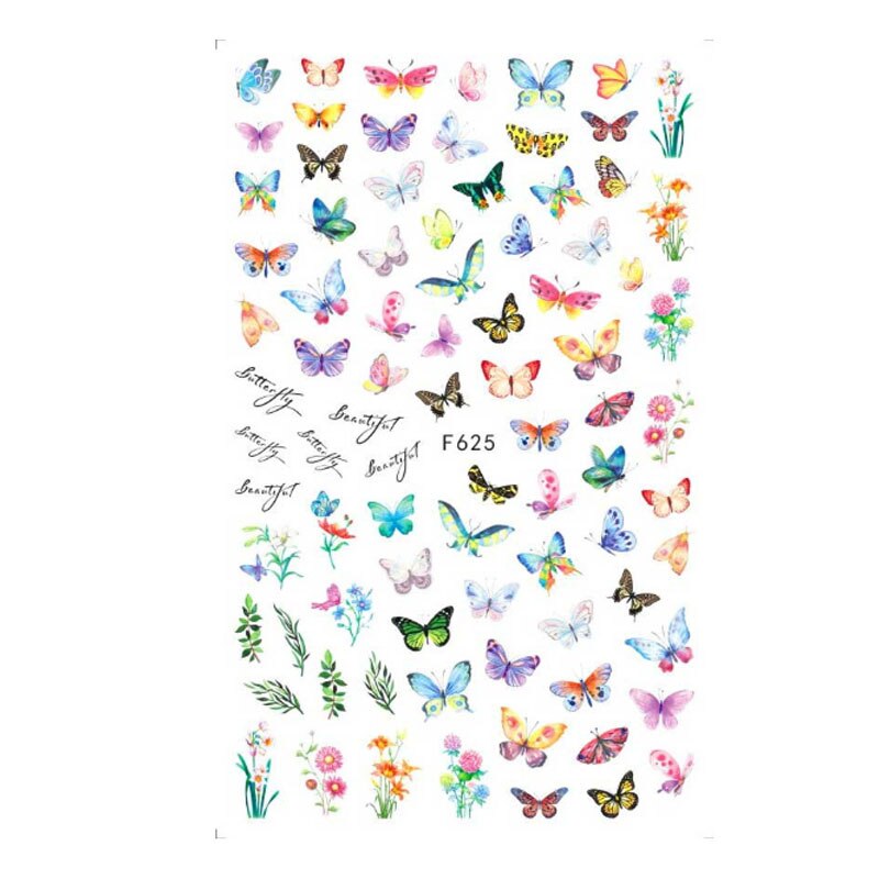 10 Stuks Vlinder Nail Sticker Valentijnsdag Nail Decal Rose Bloem Perzik Hart Vlinder: F625