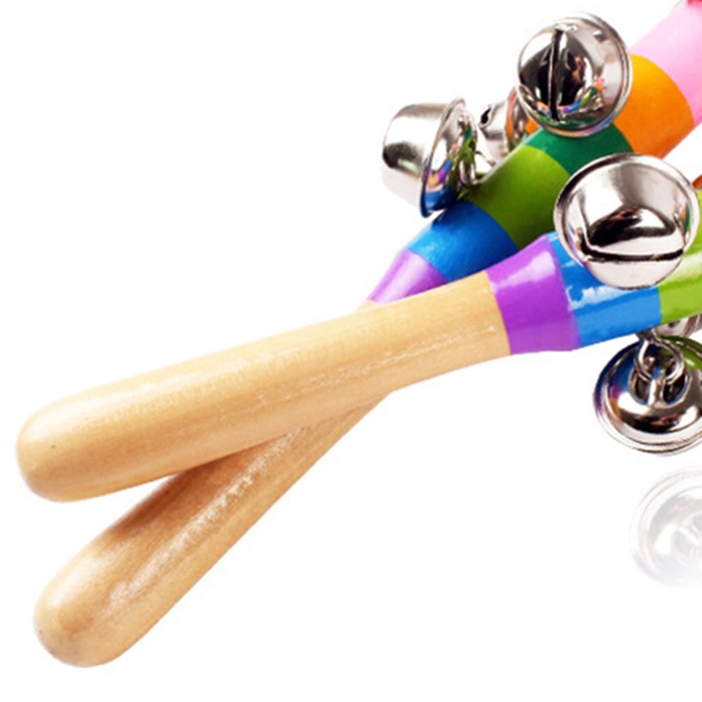 Baby Kids Hand Holding Bells Wooden Colorful Developmental Rattle Puzzle Toys Portability
