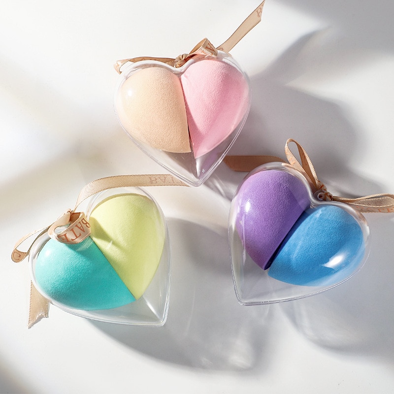 Esponjilla cosmética con caja en forma de corazón, 2 uds., esponja en forma de gota de agua para maquillaje, de colores múltiples esponjilla, cepillo para maquillaje esponja cosmética