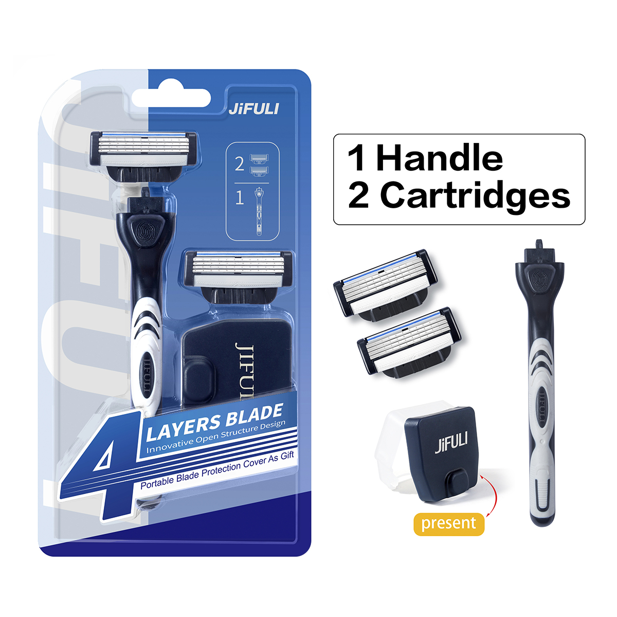 Cuchilla de afeitar de seguridad para hombre de , cartuchos de afeitado de acero inoxidable alemán de 4 capas, Compatible con afeitadora Mach 3, hoja reemplazable: Oro