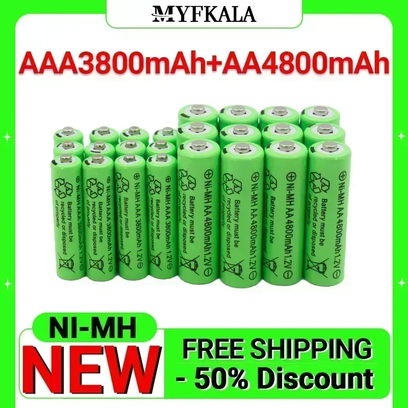 Baterías recargables NI-MH de 1,2 V AA 4800 mAh + batería recargable NI-MH de 1,2 V AAA 3800 MAh