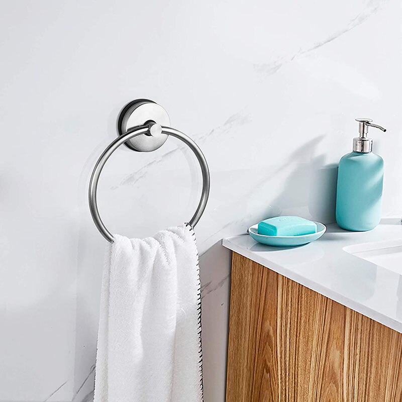 Zuignap Handdoek Ring Punch-Gratis 304 Roestvrij Staal Badkamer Wc Handdoekenrek Hanger Opknoping Ring