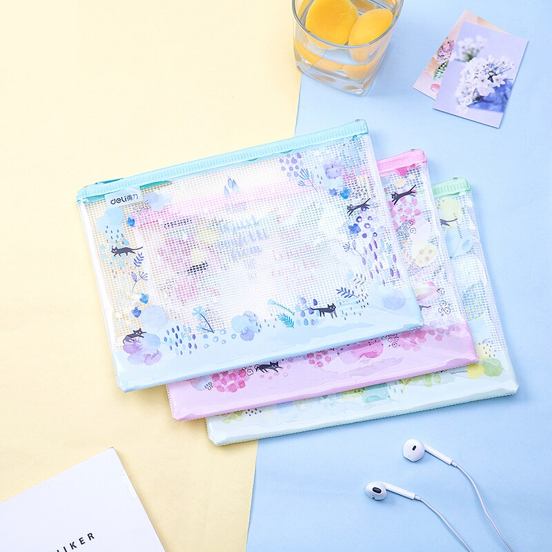 3 Stks/partij Creatieve Mesh Plastic Map Tas Leuke Kleine Kat Document Bestand Papieren Rits Zak Vulling Kantoor Schoolbenodigdheden