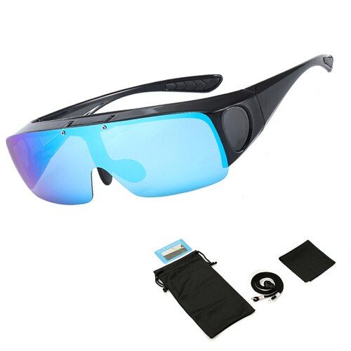 Fit Über Sonnenbrille Polarisierte Linsen Männer Frauen Angeln Sonnenbrille Abdeckung Für Myopie Gläser Goggles Sport Brillen: Blue with bag