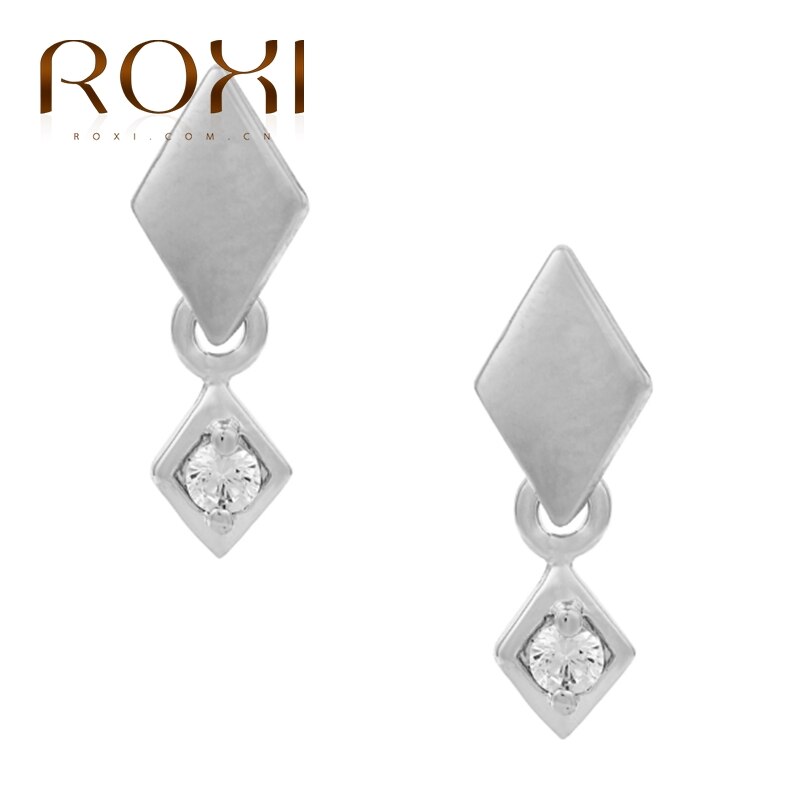 ROXI Cuore Triangolo Quadrato Luna Spille Catena Orecchie di Gatto di Cristallo Orecchini Con Perno Per le donne Ragazze Cartilagine Orecchino gioielli In Argento 925: Square white gold