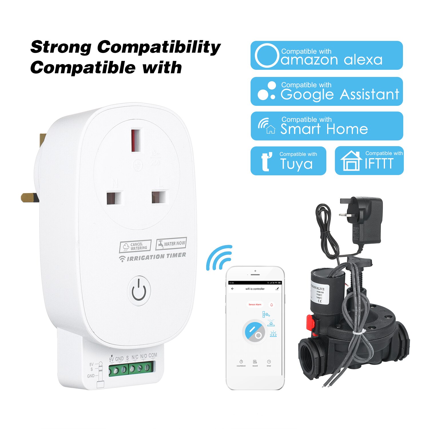 Wifi-styrning trädgård bevattningssystem smart sprinklersystem styrenhet utomhus trädgård timer hem automatisk bevattningsventil: Storbritannien