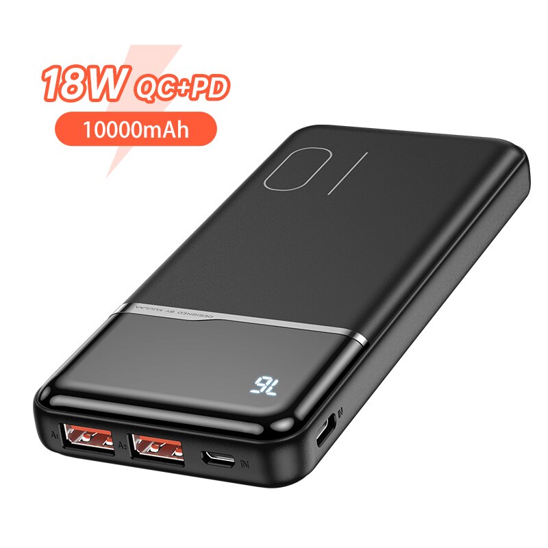 Kuulaa-powerbank portátil de carregador 10000 mah., powerbank de 10000 mah para xiaomi mi 10 9 iphone 12 11 x xr blackview a80 a60.: QC PD Black