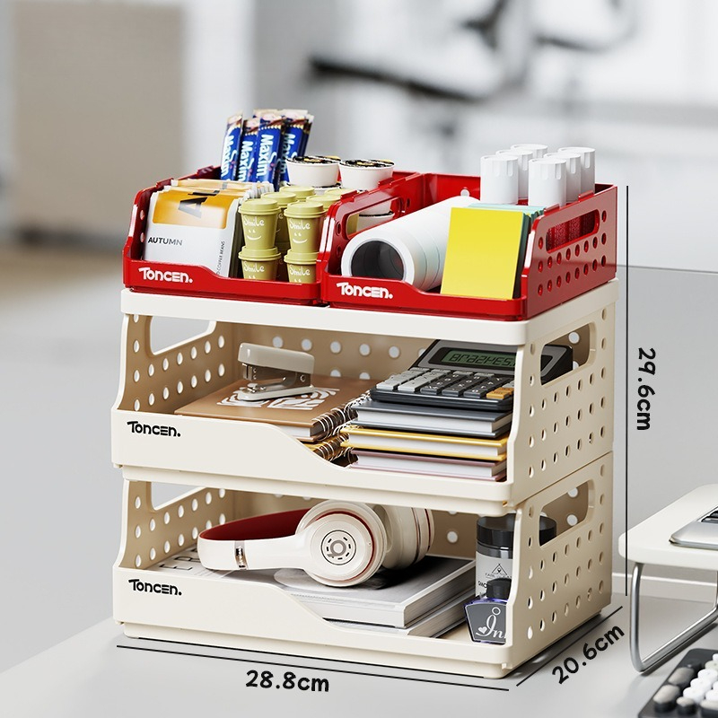 Foldable Desk Organizer Basket - Snack Divider, Stationery Holder, File Box, Document Rack, Office Desk Organizer Basket: VIOLET/紫罗兰