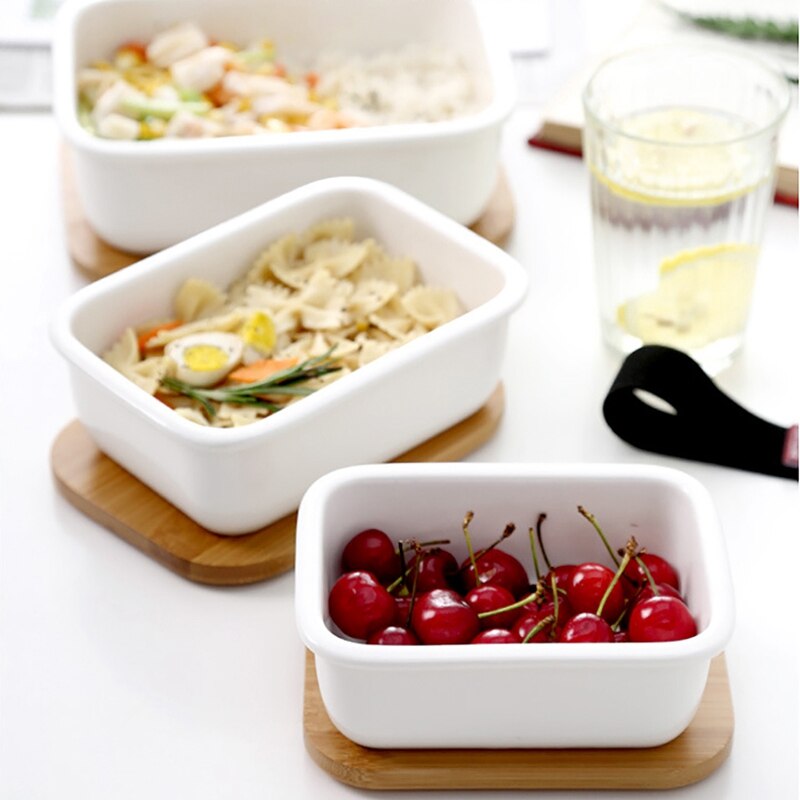 Fiambrera Microwavable de bambú de cerámica Bento caja de Aislamiento térmico de alimentos contenedor de almacenamiento Crisper