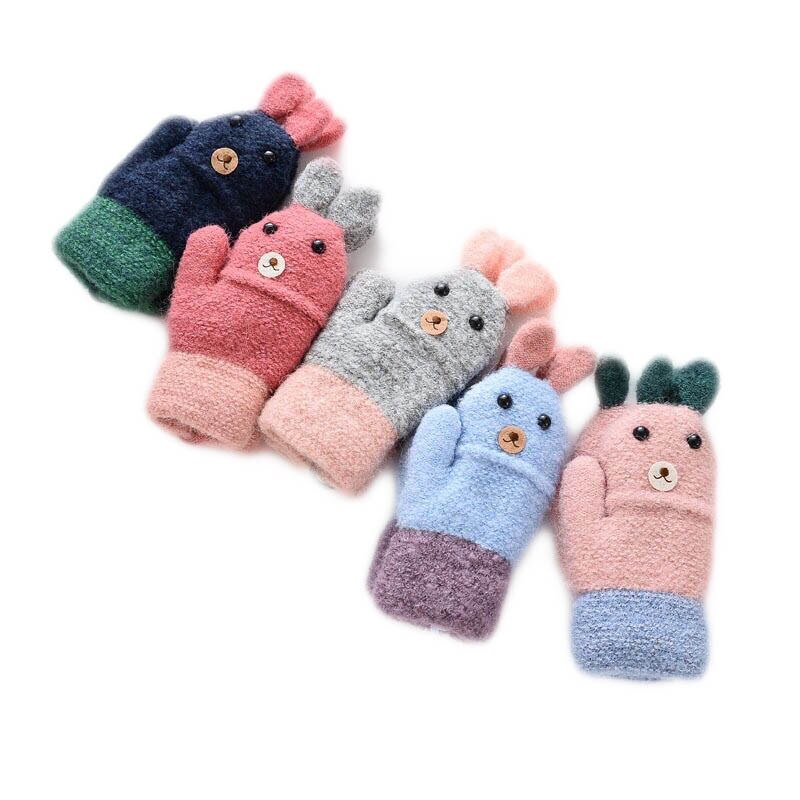 Para 2-4y alta qualidade winte bebê crianças luvas de malha inverno caixa coelho pacote das crianças dedos luvas quentes 2018