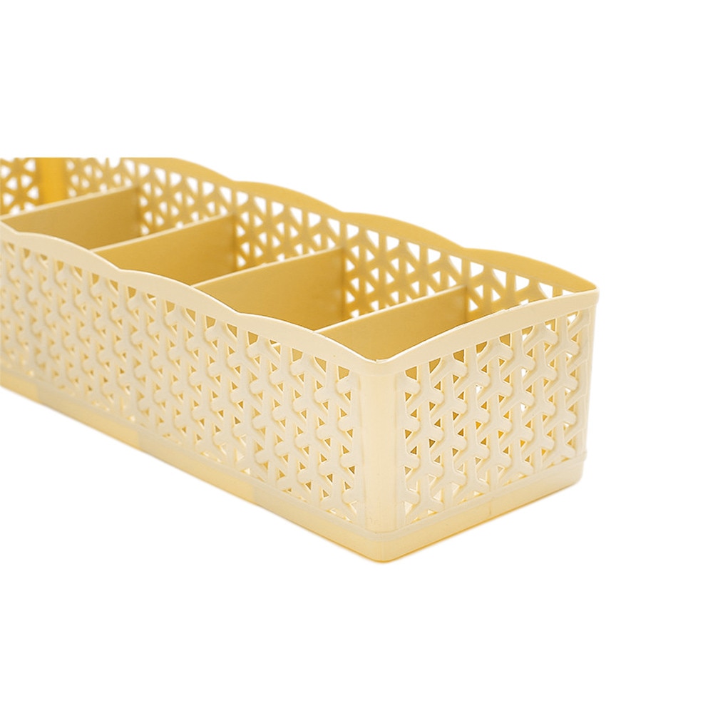 Boîte de rangement en plastique 5 cellules | Boîte de rangement, cravate, soutien-gorge, chaussettes, tiroir de diviseur, cosmétique regarder propre, organisateur de maquillage: YELLOW