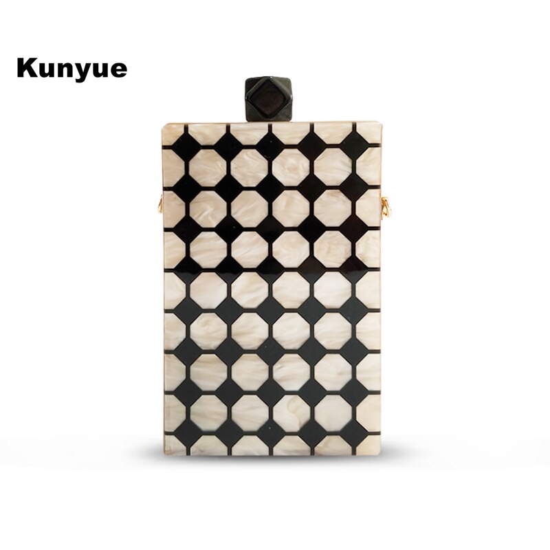 Bolso de noche acrílico de rayas geométricas para mujer, bolsa de mensajero de lunares, cadena, bolso Vertical, cajas de nupcial para graduación