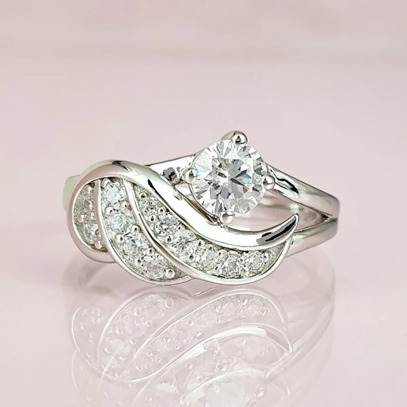 Angel Wings Intarsien Zirkon frauen Ring Galvanik Silber Farbe Glänzend Strass Kreative Damen Schmuck Schmuck