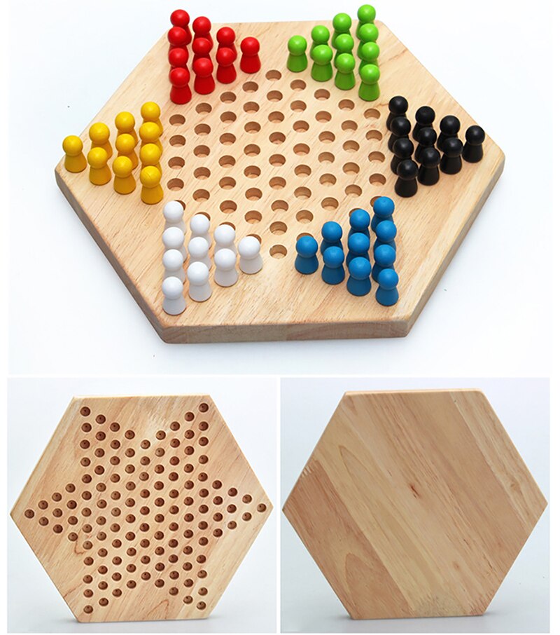 Traditional Hexagon Chess Game Wooden Chinese Checkers Family Game Set Board Games: Default Title