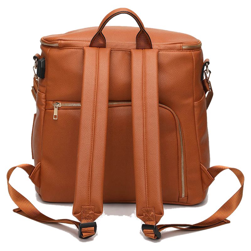 Læder bleetaske rygsæk, rejsetaske, bleetaske med klapbøjle | termiske lommer | justerbare skulderstropper |