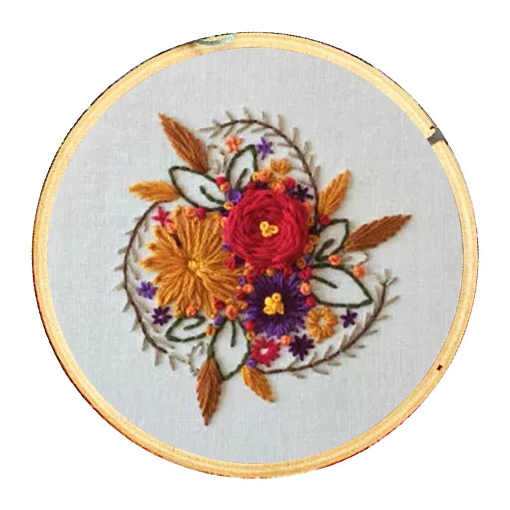 Full Range of Embroidery Starter Kits with 15.5cm Embroidery Hoop - Flower: Orange Flower