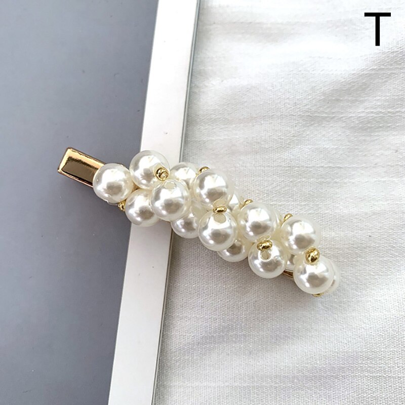 Full Pearl Hair Clips Pins For Women Girls Hairpins Barrette Korean Metal Hairgrip Hair Accessories: T